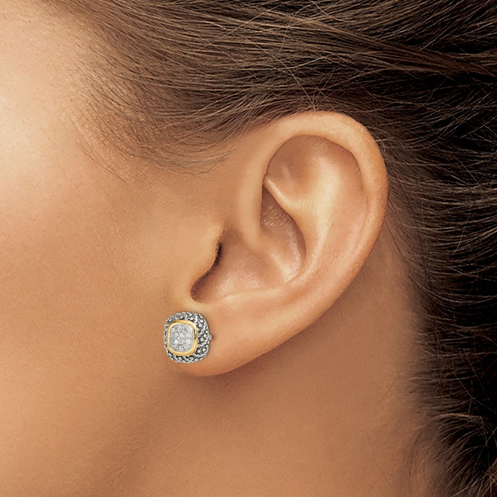 QTC1188 Shey Couture Sterling Silver with 14K Accent Antiqued Diamond Post Earrings