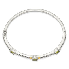Shey Couture Sterling Silver with 14K Accent Antiqued Oval Peridot Hinged Bangle QTC1214