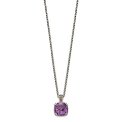 Shey Couture Sterling Silver with 14K Accent 18 Inch Antiqued Cushion Checkerboard Amethyst Necklace QTC1216