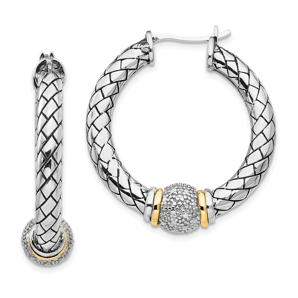 QTC122 Shey Couture Sterling Silver with 14K Accent Antiqued Diamond Hoop Earrings