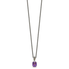 Shey Couture Sterling Silver with 14K Accent 18 Inch Antiqued Diamond and Checkerboard-cut Cushion Amethyst Necklace QTC1225