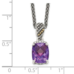Shey Couture Sterling Silver with 14K Accent 18 Inch Antiqued Diamond and Checkerboard-cut Cushion Amethyst Necklace QTC1225