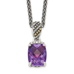 Shey Couture Sterling Silver with 14K Accent 18 Inch Antiqued Diamond and Checkerboard-cut Cushion Amethyst Necklace QTC1225