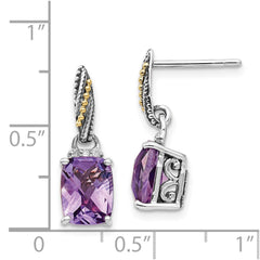 QTC1226 Shey Couture Sterling Silver with 14K Accent Antiqued Diamond and Cushion Amethyst Dangle Post Earrings