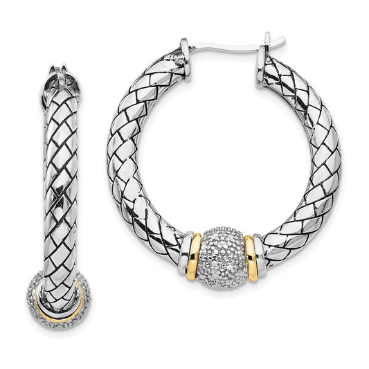 QTC122 Shey Couture Sterling Silver with 14K Accent Antiqued Diamond Hoop Earrings