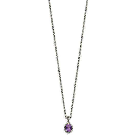 Shey Couture Sterling Silver with 14K Accent 18 Inch Antiqued Amethyst Oval Necklace QTC1232