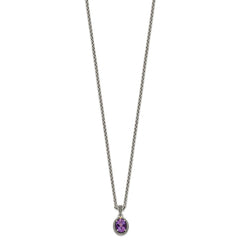 Shey Couture Sterling Silver with 14K Accent 18 Inch Antiqued Amethyst Oval Necklace QTC1232