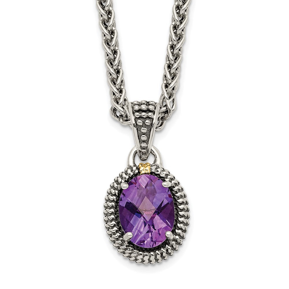 Shey Couture Sterling Silver with 14K Accent 18 Inch Antiqued Amethyst Oval Necklace QTC1232