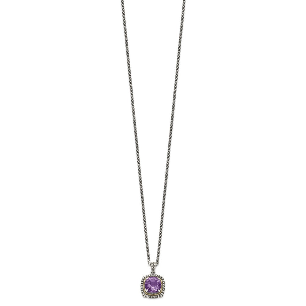 Shey Couture Sterling Silver with 14K Accent 18 Inch Antiqued Cushion Amethyst Necklace QTC1261
