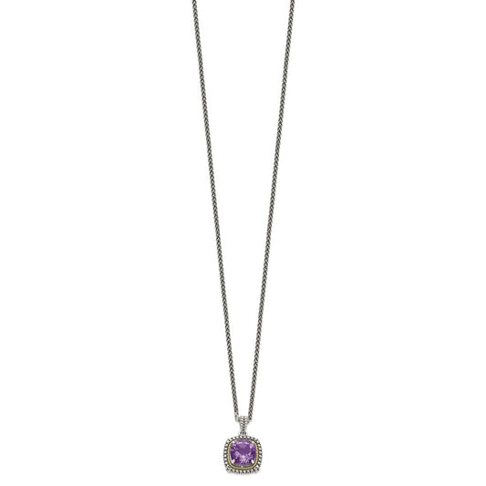 Shey Couture Sterling Silver with 14K Accent 18 Inch Antiqued Cushion Amethyst Necklace QTC1261