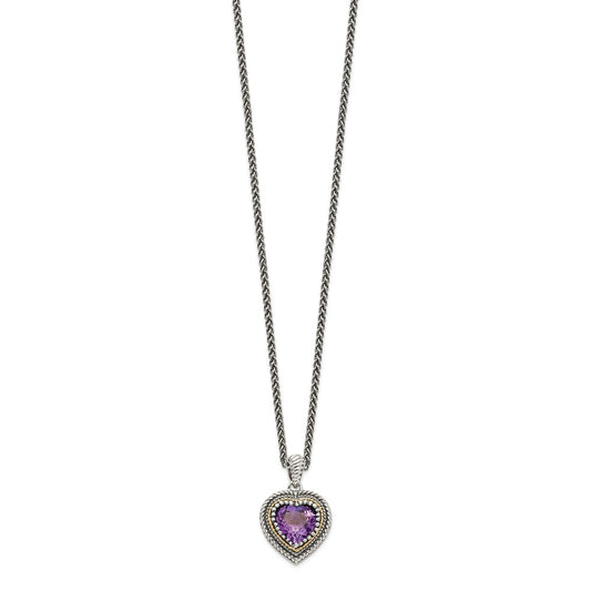 Shey Couture Sterling Silver with 14K Accent 18 inch Antiqued Amethyst Heart Necklace QTC1268
