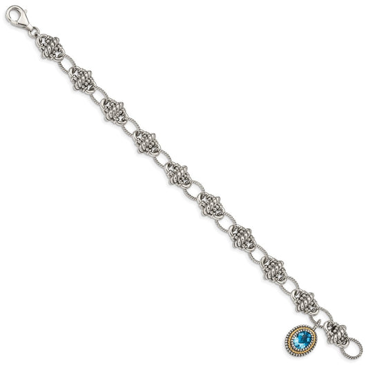 Shey Couture Sterling Silver with 14K Accent 7.5 Inch Antiqued Oval Light Swiss Blue Topaz Bracelet QTC1284