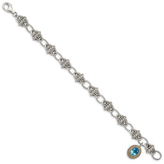 Shey Couture Sterling Silver with 14K Accent 7.5 Inch Antiqued Oval Light Swiss Blue Topaz Bracelet QTC1284