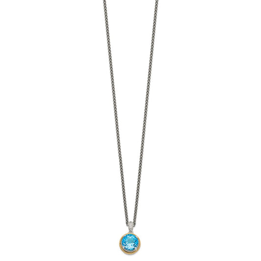 Shey Couture Sterling Silver with 14K Accent 18 Inch Antiqued Round Blue Topaz Necklace QTC1296