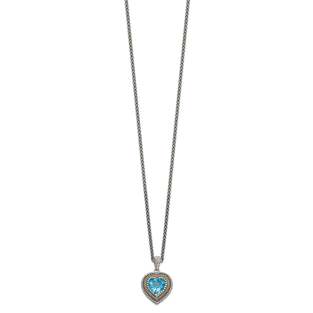 Shey Couture Sterling Silver with 14K Accent 18 Inch Antiqued Light Swiss Blue Topaz Heart Necklace QTC1318