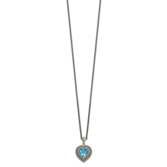 Shey Couture Sterling Silver with 14K Accent 18 Inch Antiqued Light Swiss Blue Topaz Heart Necklace QTC1318