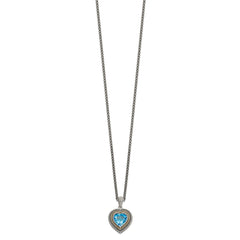 Shey Couture Sterling Silver with 14K Accent 18 Inch Antiqued Light Swiss Blue Topaz Heart Necklace QTC1318