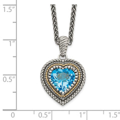 Shey Couture Sterling Silver with 14K Accent 18 Inch Antiqued Light Swiss Blue Topaz Heart Necklace QTC1318