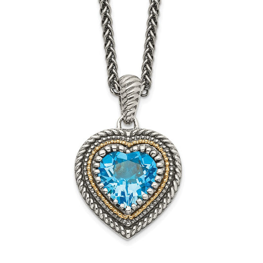 Shey Couture Sterling Silver with 14K Accent 18 Inch Antiqued Light Swiss Blue Topaz Heart Necklace QTC1318