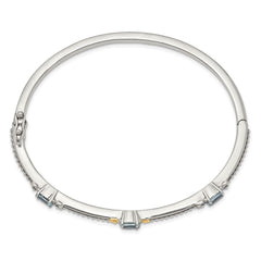 Shey Couture Sterling Silver with 14K Accent Antiqued Oval Sky Blue Topaz Bangle QTC1333