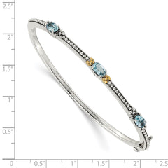 Shey Couture Sterling Silver with 14K Accent Antiqued Oval Sky Blue Topaz Bangle QTC1333