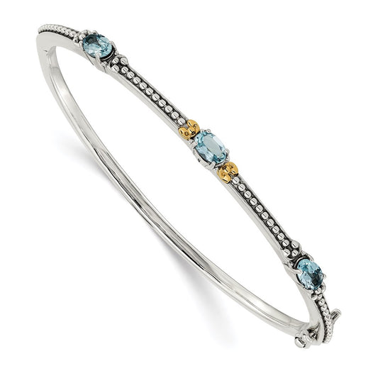 Shey Couture Sterling Silver with 14K Accent Antiqued Oval Sky Blue Topaz Bangle QTC1333