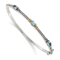 Shey Couture Sterling Silver with 14K Accent Antiqued Oval Sky Blue Topaz Bangle QTC1333