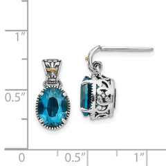 QTC1338 Shey Couture Sterling Silver with 14K Accent Antiqued Oval London Blue Topaz Post Dangle Earrings