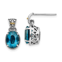 QTC1338 Shey Couture Sterling Silver with 14K Accent Antiqued Oval London Blue Topaz Post Dangle Earrings