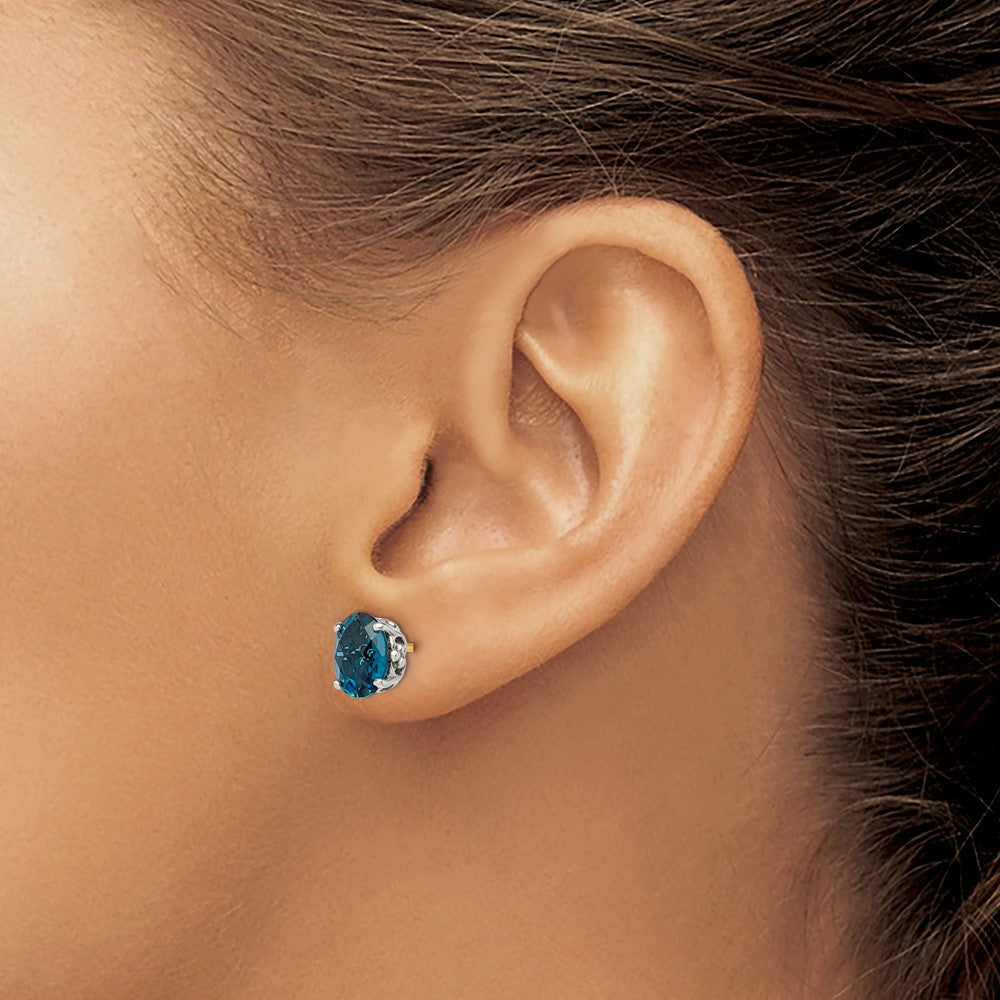 QTC1342 Shey Couture Sterling Silver with 14K Accent Antiqued Oval London Blue Topaz Post Earrings