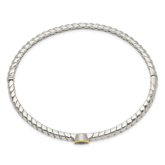 Shey Couture Sterling Silver with 14K Accent London Blue Topaz Hinged Bangle QTC1352