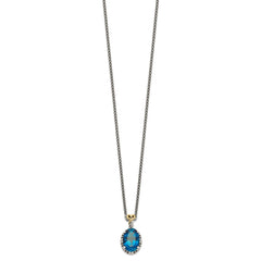 Shey Couture Sterling Silver with 14K Accent 18 Inch Antiqued Oval London Blue Topaz Oval Necklace QTC1364