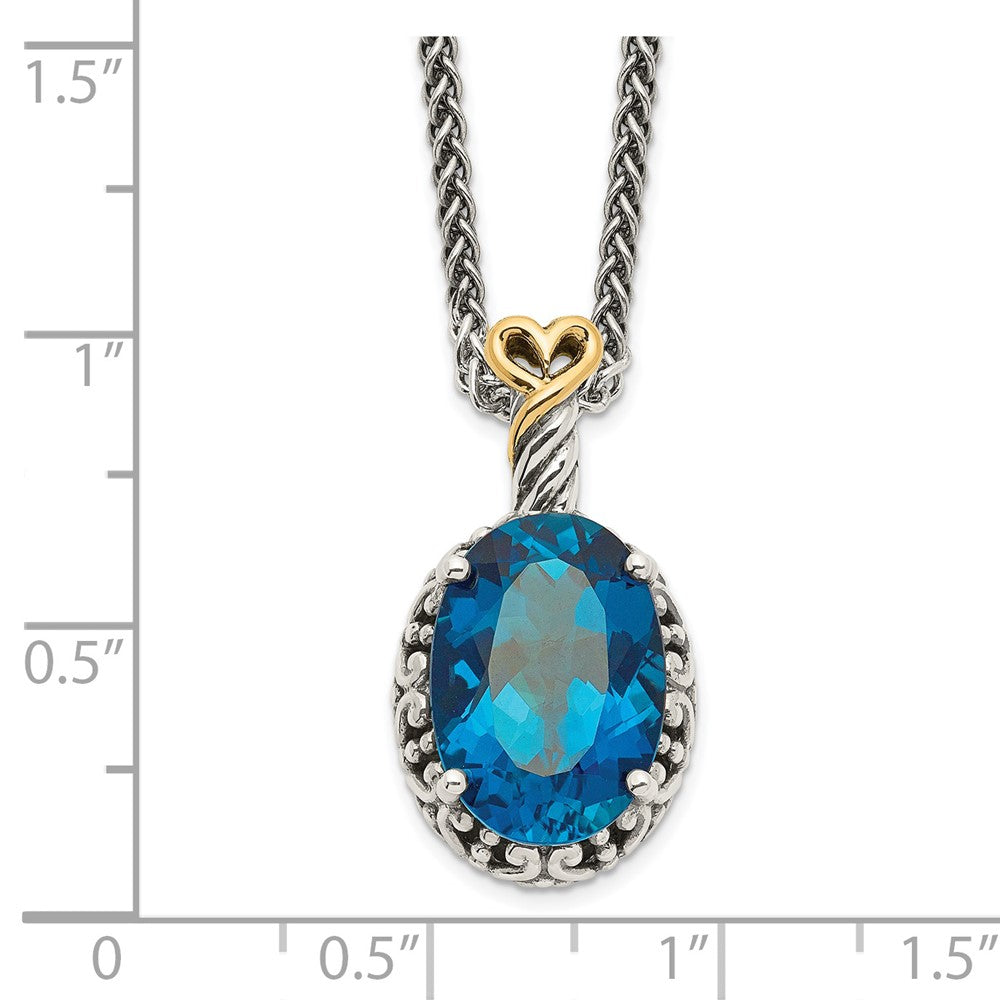 Shey Couture Sterling Silver with 14K Accent 18 Inch Antiqued Oval London Blue Topaz Oval Necklace QTC1364