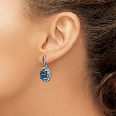 QTC1367 Shey Couture Sterling Silver with 14K Accent Antiqued Oval London Blue Topaz Post Dangle Earrings