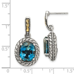 QTC1367 Shey Couture Sterling Silver with 14K Accent Antiqued Oval London Blue Topaz Post Dangle Earrings