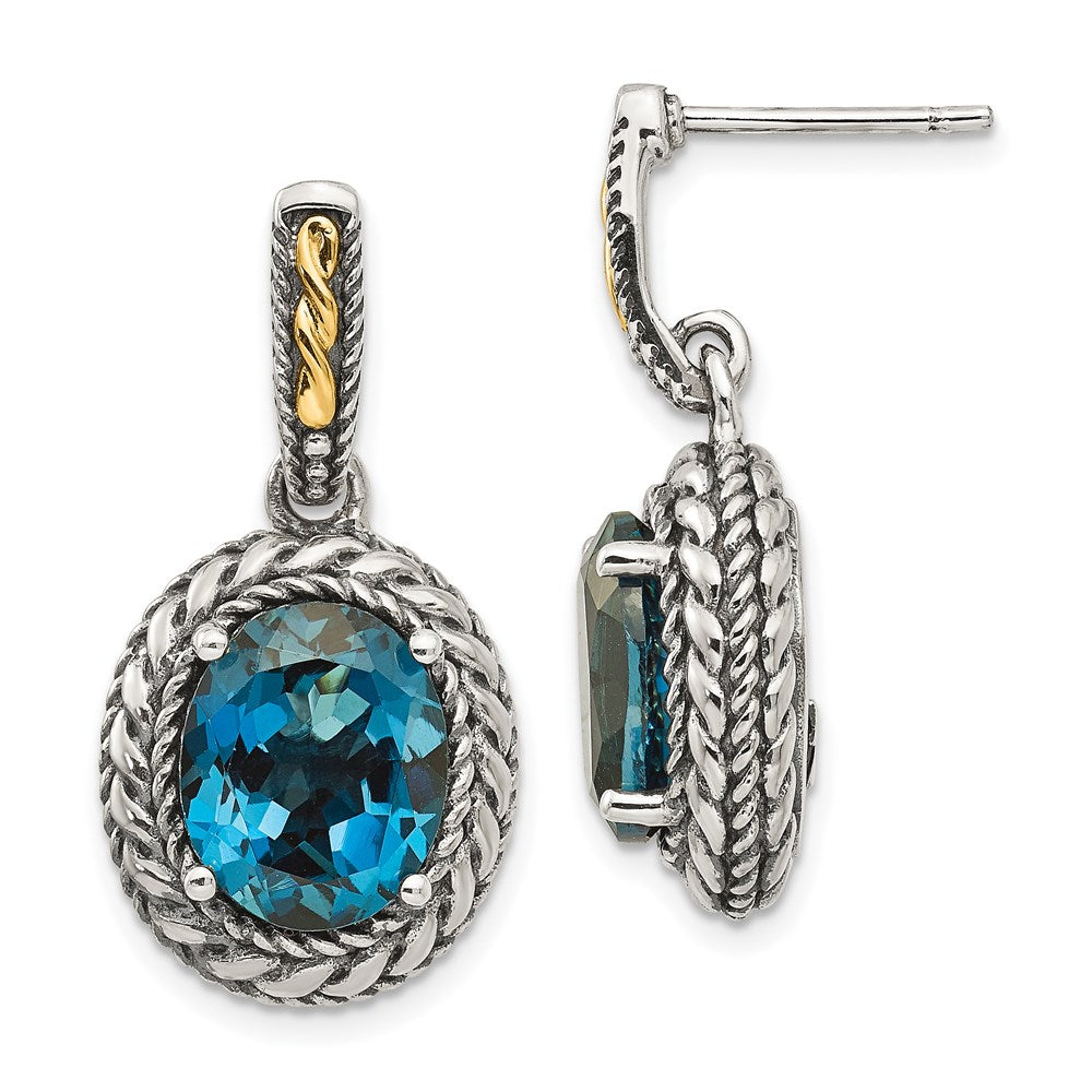 QTC1367 Shey Couture Sterling Silver with 14K Accent Antiqued Oval London Blue Topaz Post Dangle Earrings
