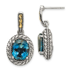 QTC1367 Shey Couture Sterling Silver with 14K Accent Antiqued Oval London Blue Topaz Post Dangle Earrings