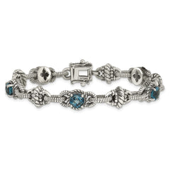 Shey Couture Sterling Silver 7.75 inch Antiqued Round London Blue Topaz Bracelet QTC1375