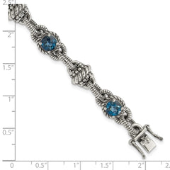 Shey Couture Sterling Silver 7.75 inch Antiqued Round London Blue Topaz Bracelet QTC1375