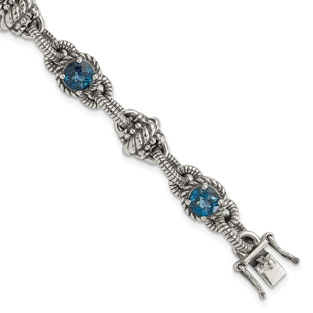 Shey Couture Sterling Silver 7.75 inch Antiqued Round London Blue Topaz Bracelet QTC1375