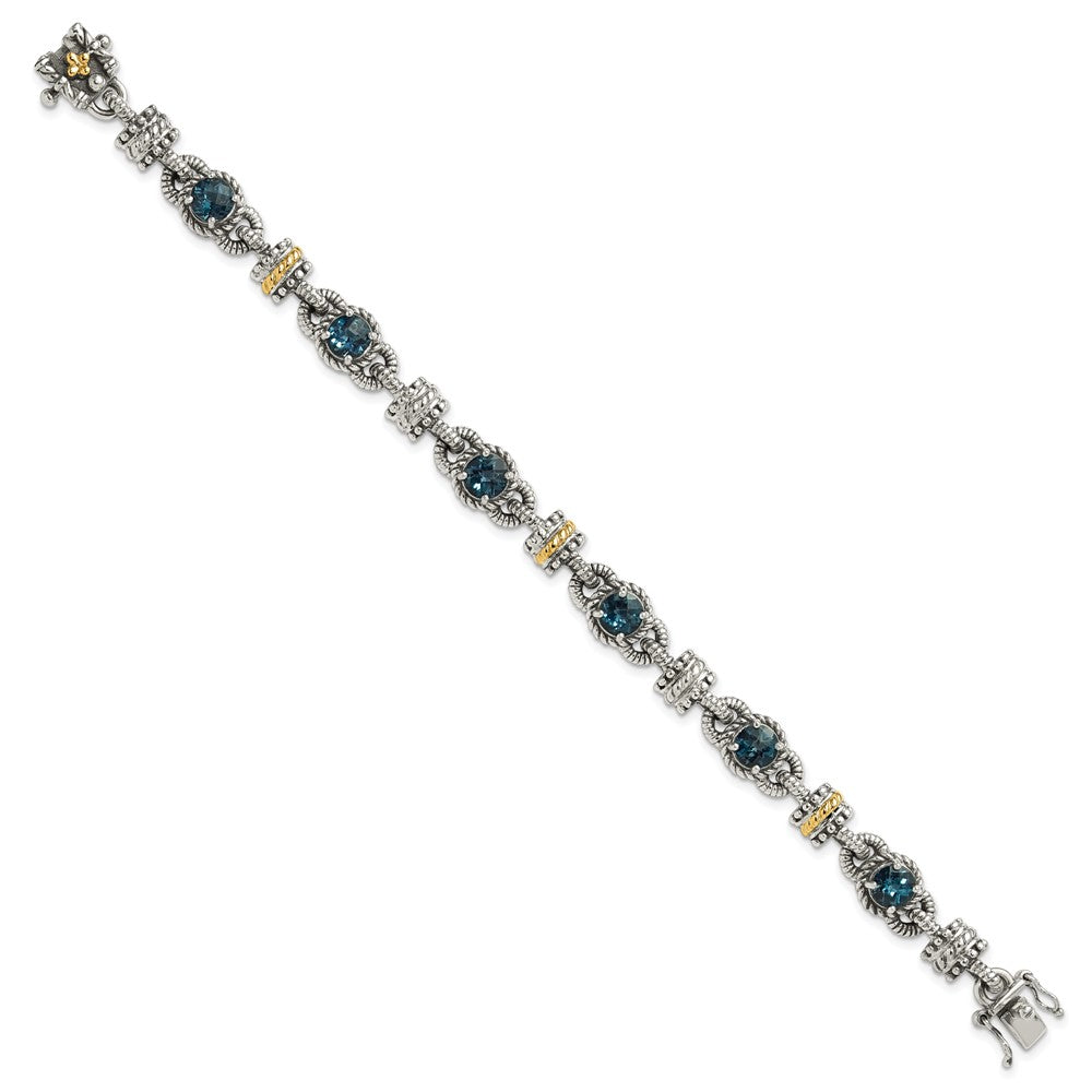 Shey Couture Sterling Silver with 14K Accent 7.25 Inch Antiqued Round London Blue Topaz Bracelet QTC1377