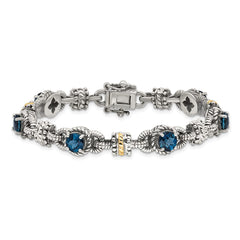 Shey Couture Sterling Silver with 14K Accent 7.25 Inch Antiqued Round London Blue Topaz Bracelet QTC1377