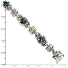 Shey Couture Sterling Silver with 14K Accent 7.25 Inch Antiqued Round London Blue Topaz Bracelet QTC1377