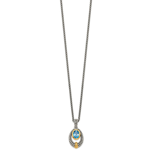 Shey Couture Sterling Silver Gold-tone Flash Gold-plated Antiqued Oval London Blue Topaz 18 inch Necklace QTC1380