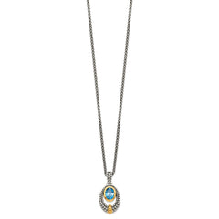 Shey Couture Sterling Silver Gold-tone Flash Gold-plated Antiqued Oval London Blue Topaz 18 inch Necklace QTC1380
