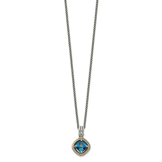 Shey Couture Sterling Silver with 14K Accent 18 Inch Antiqued CushionLondon Blue Topaz Necklace QTC1381