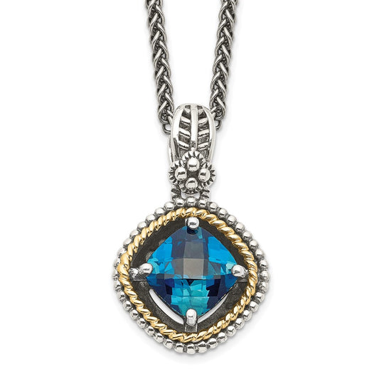 Shey Couture Sterling Silver with 14K Accent 18 Inch Antiqued CushionLondon Blue Topaz Necklace QTC1381