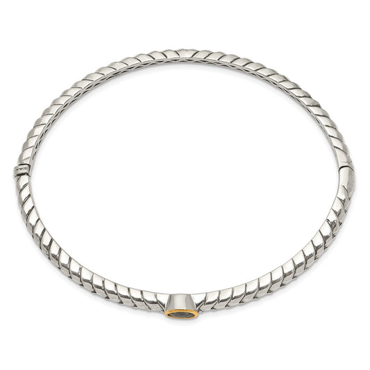 Shey Couture Sterling Silver with 14K Accent Peridot Round Bezel Hinged Bangle Bracelet QTC139
