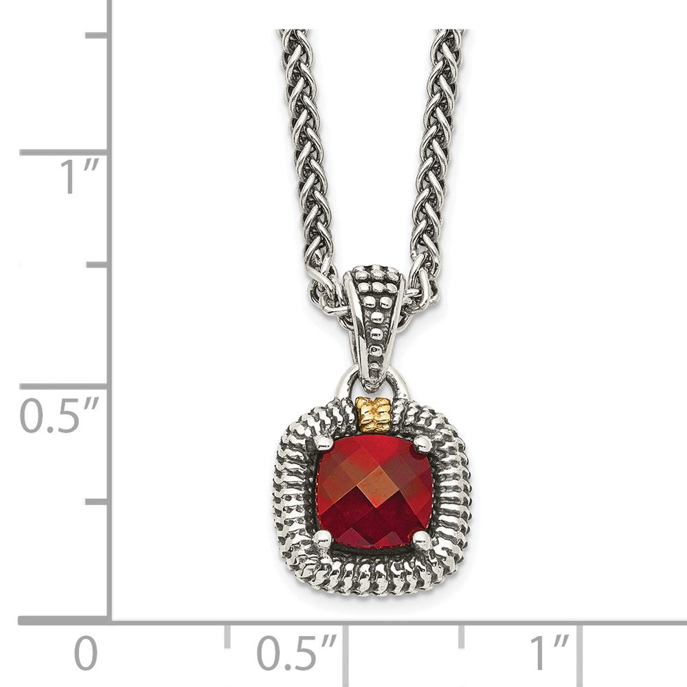 Shey Couture Sterling Silver with 14K Accent 18 Inch Antiqued Checkerboard Bezel Garnet Necklace QTC1396