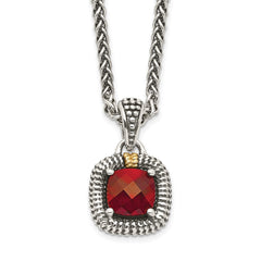Shey Couture Sterling Silver with 14K Accent 18 Inch Antiqued Checkerboard Bezel Garnet Necklace QTC1396